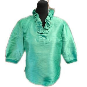 5/$55 Crown & Ivy NWT Holiday Blouse In Lamar Green, High Neck, S